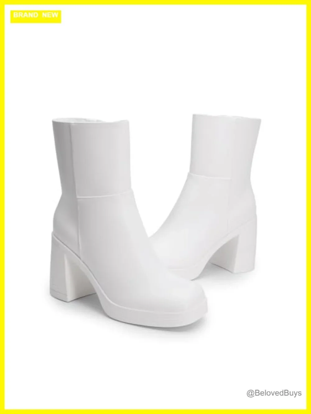 Square Toe Platform Ankle Boots Chunky High Heels Side Zipper Faux Leather